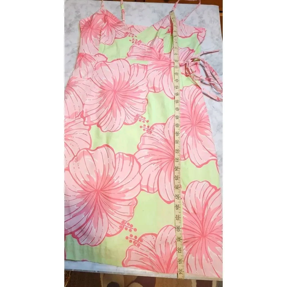VTG Lilly Pulitzer White Label Women Sz 10 Green Pink Tropical Strappy Dress Y2K - Picture 8 of 15